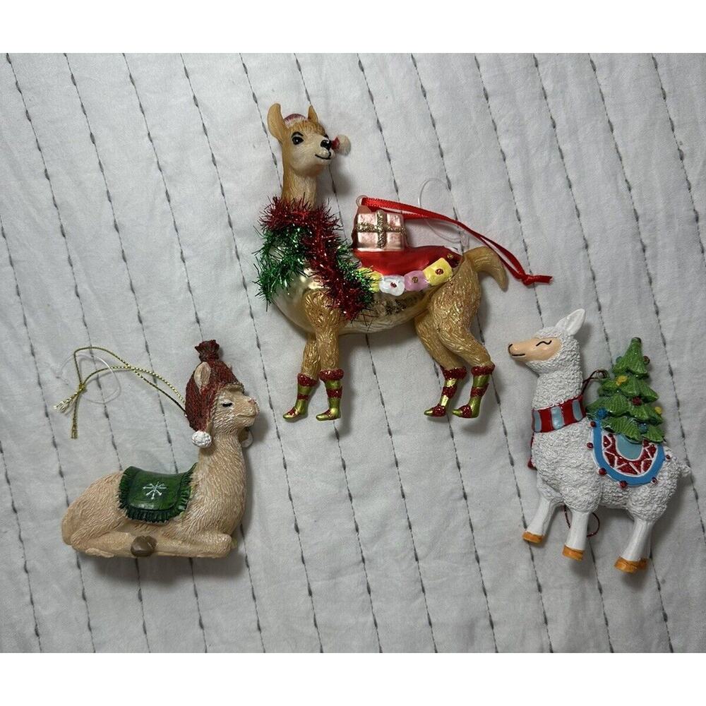 Llama Christmas Tree Ornament Lot Of 3 Alpaca Robert Stanley Present Tree